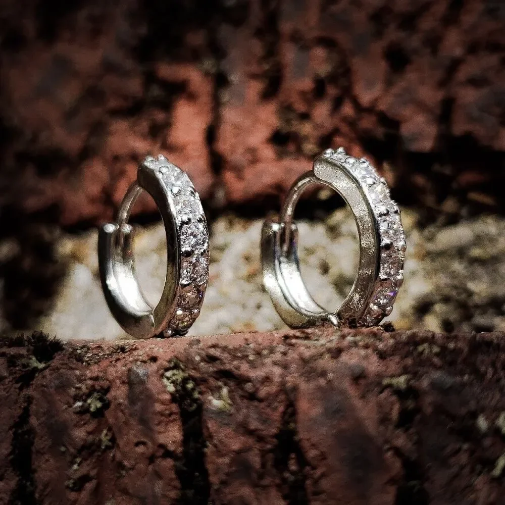 .925 Silver Lab Simulated diamond Hoop Earrings - Picture 2 of 6